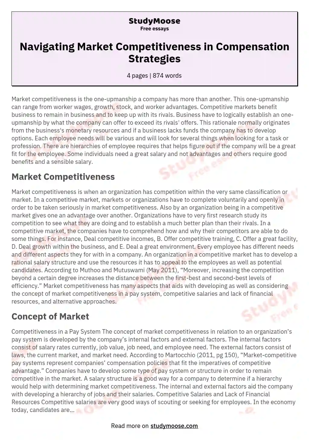 Navigating Market Competitiveness in Compensation Strategies essay