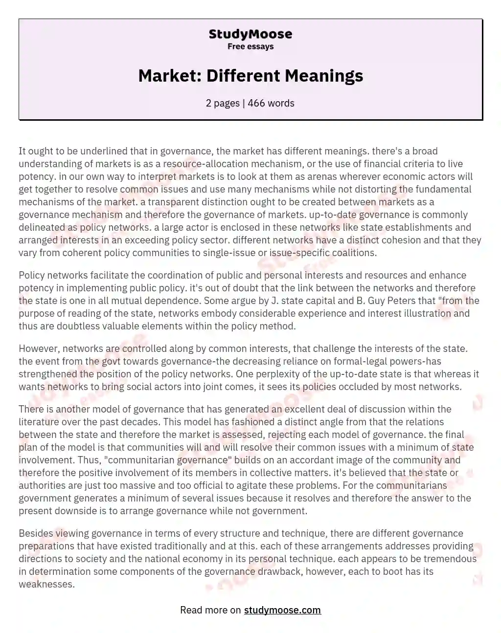 Market: Different Meanings essay