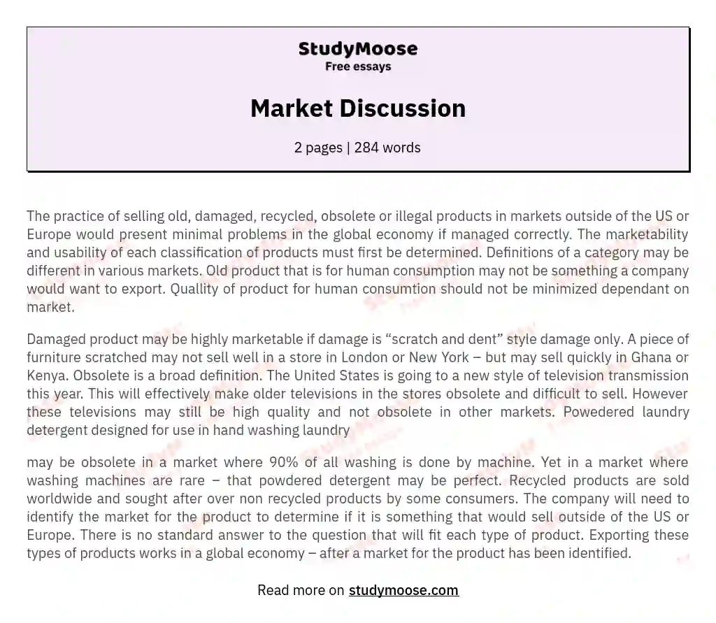 Market Discussion essay