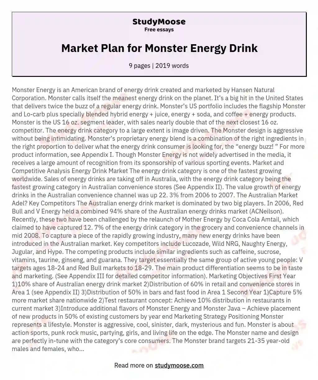 Market Plan for Monster Energy Drink