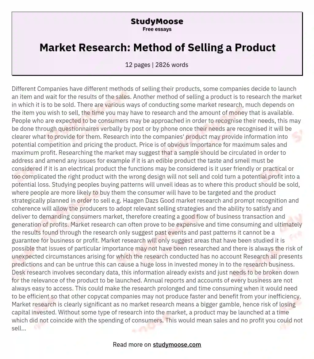 Market Research: Method of Selling a Product essay