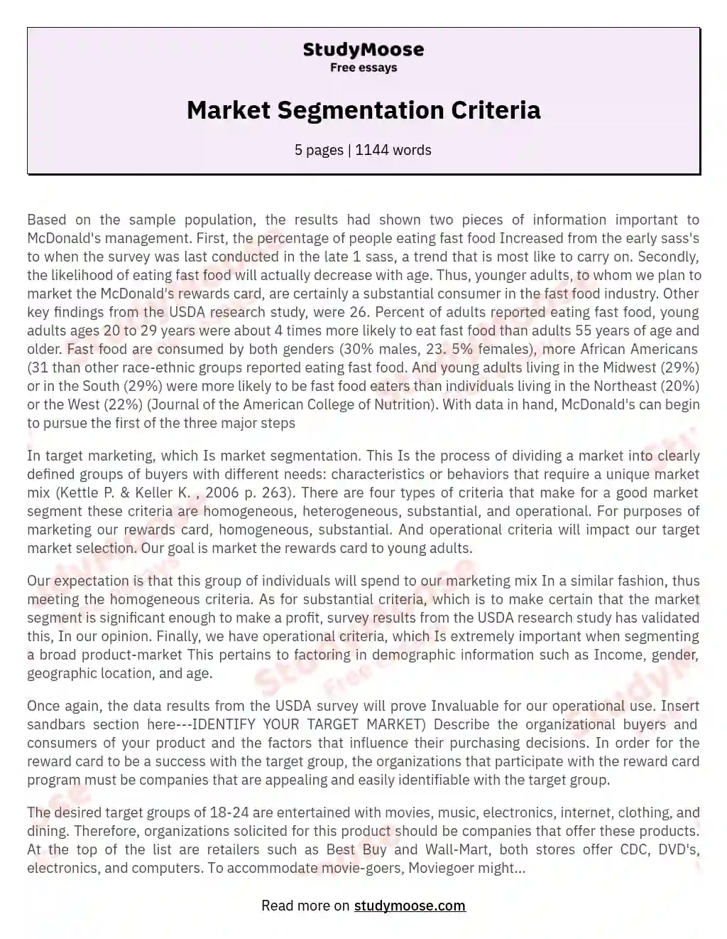Market Segmentation Criteria essay