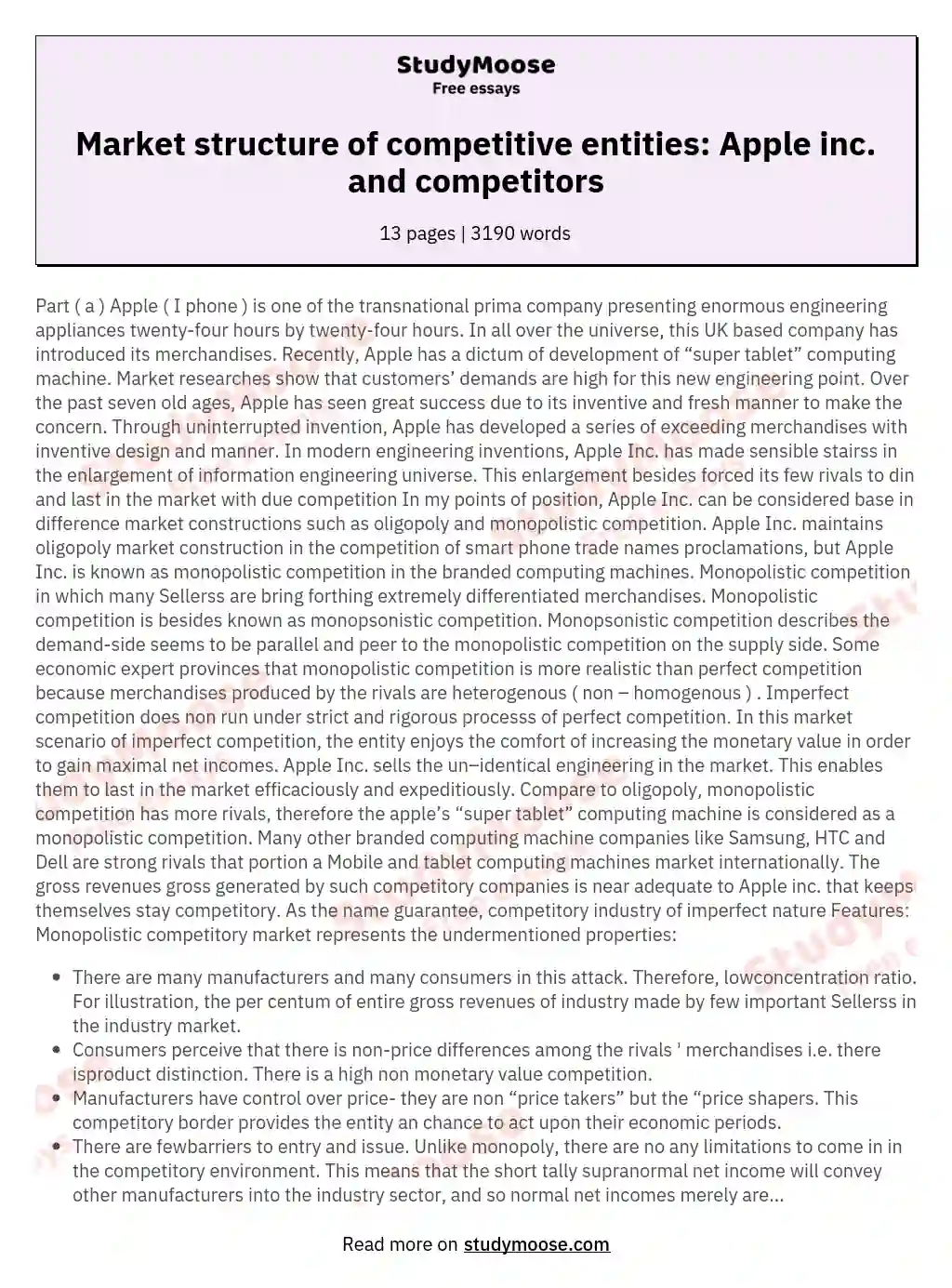 Market structure of competitive entities: Apple inc. and competitors
