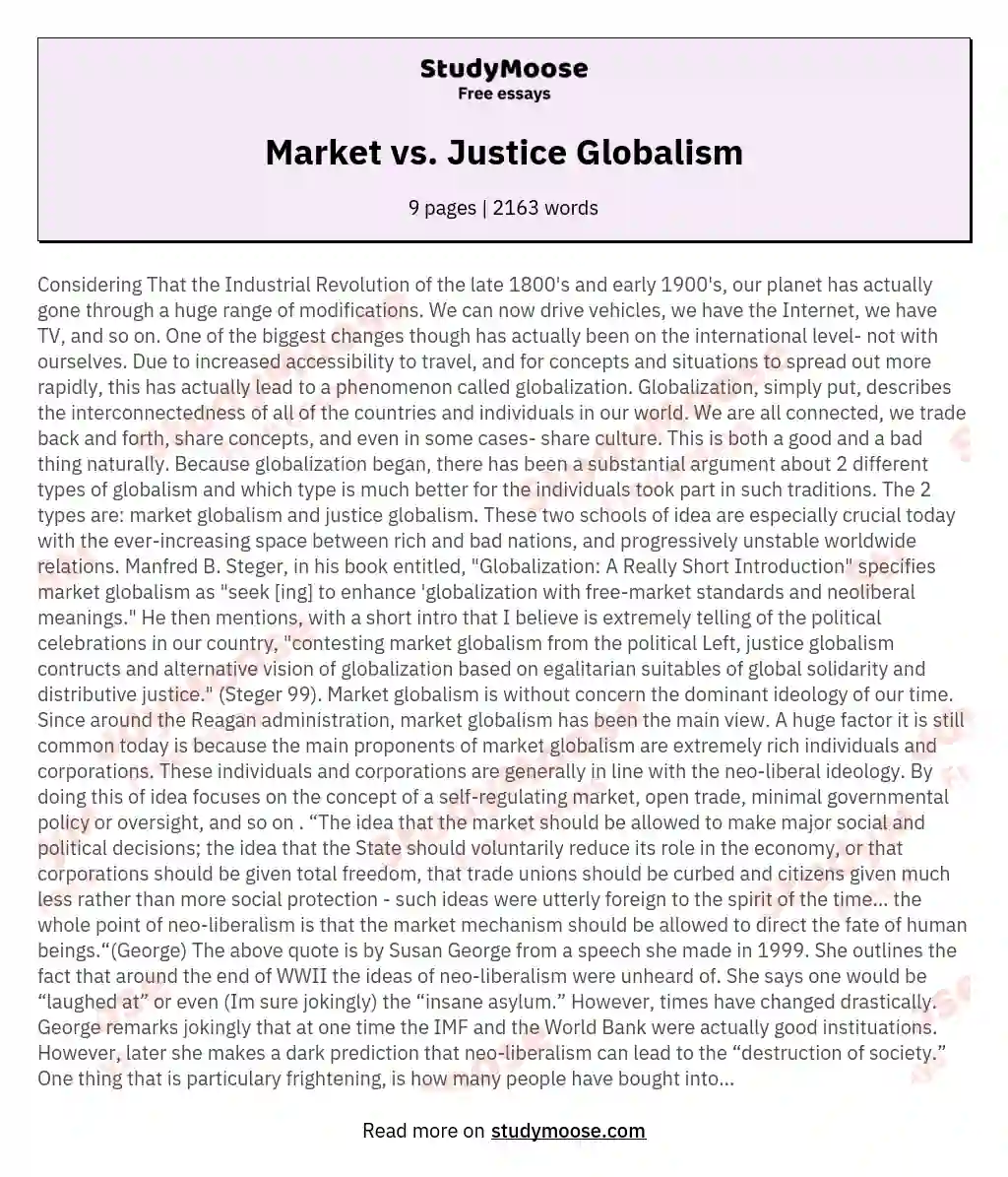 Market vs. Justice Globalism essay