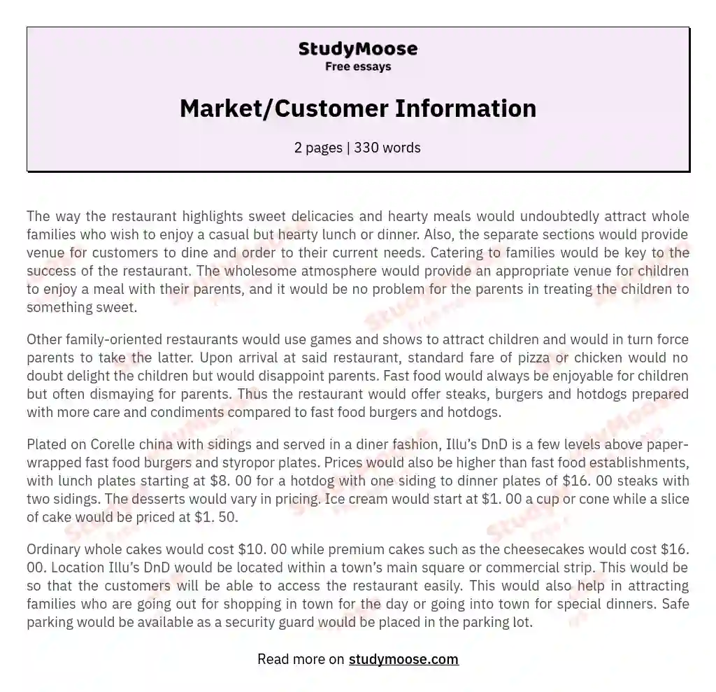 Market/Customer Information essay