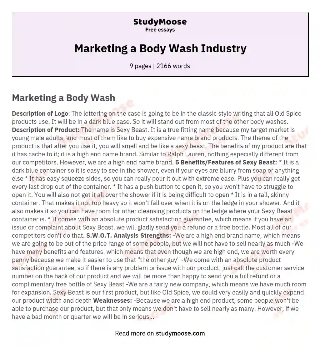 Marketing a Body Wash Industry essay