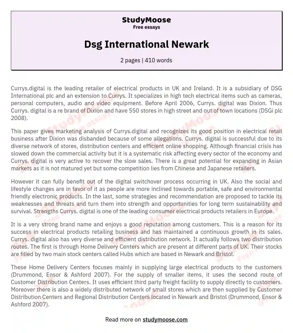 Dsg International Newark essay
