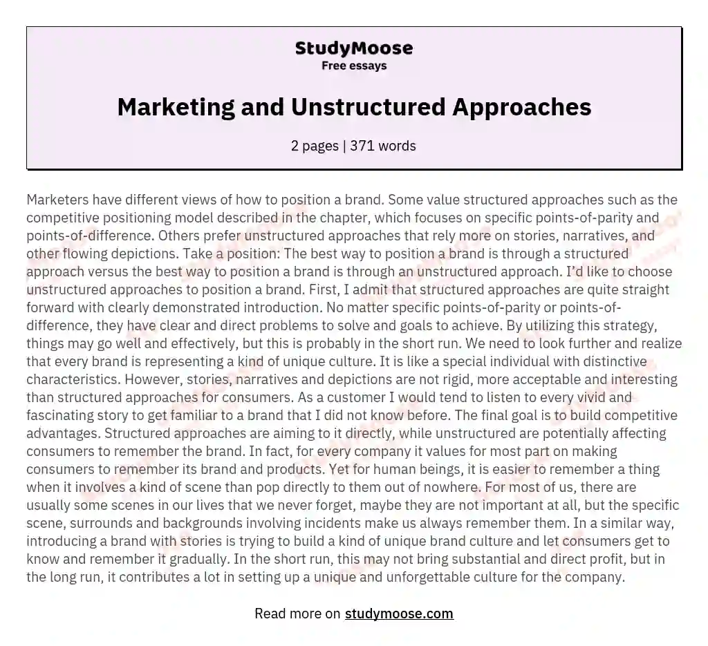 Marketing and Unstructured Approaches essay