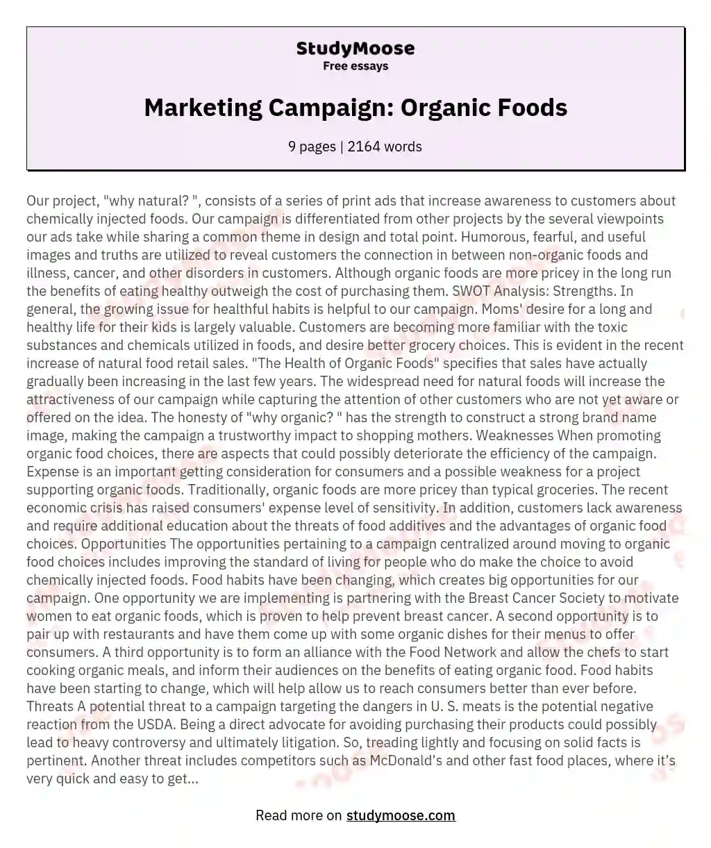 Marketing Campaign: Organic Foods