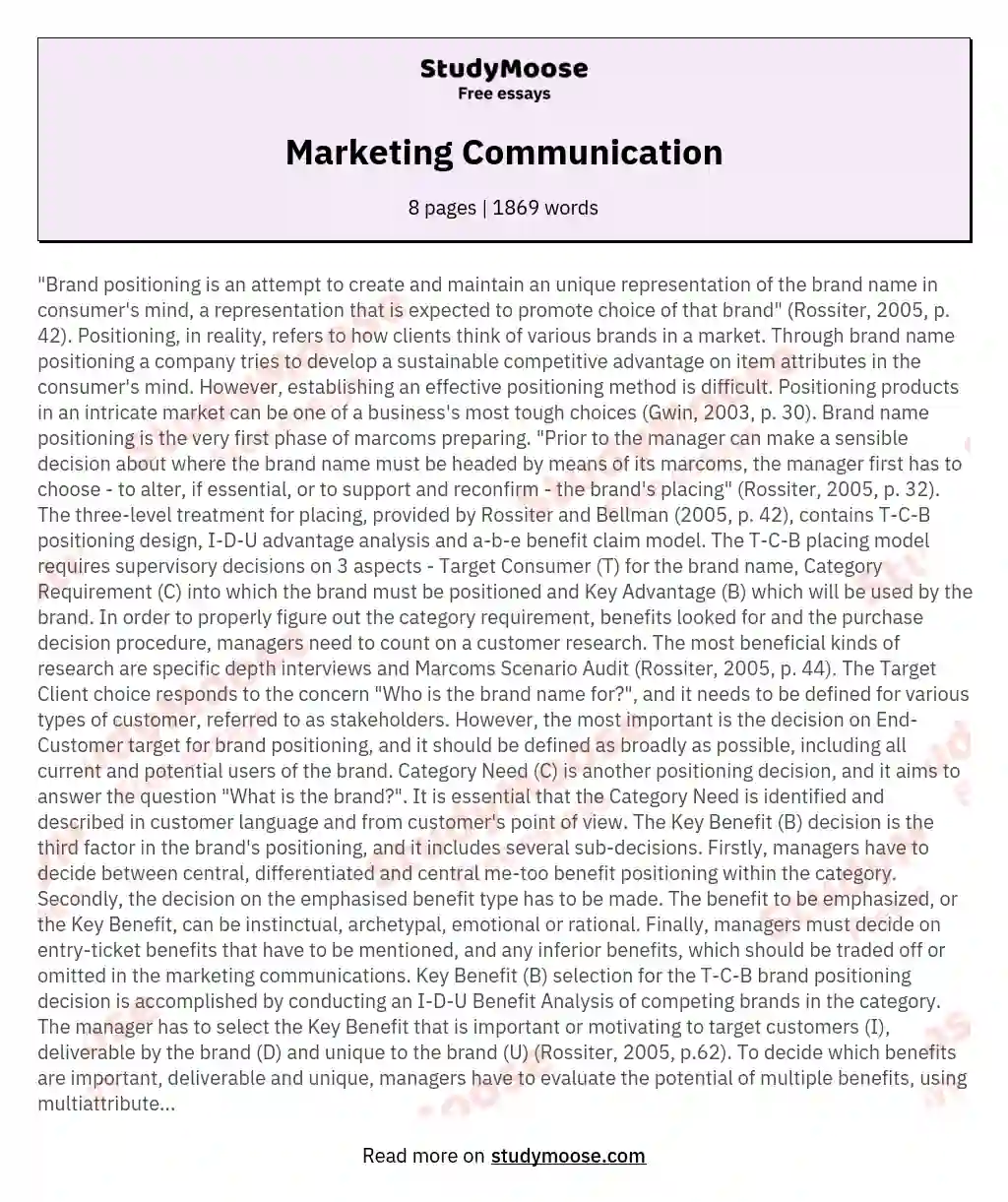 Marketing Communication essay