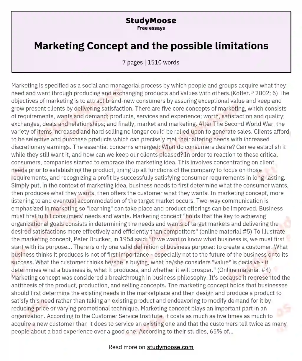 Marketing Concept and the possible limitations