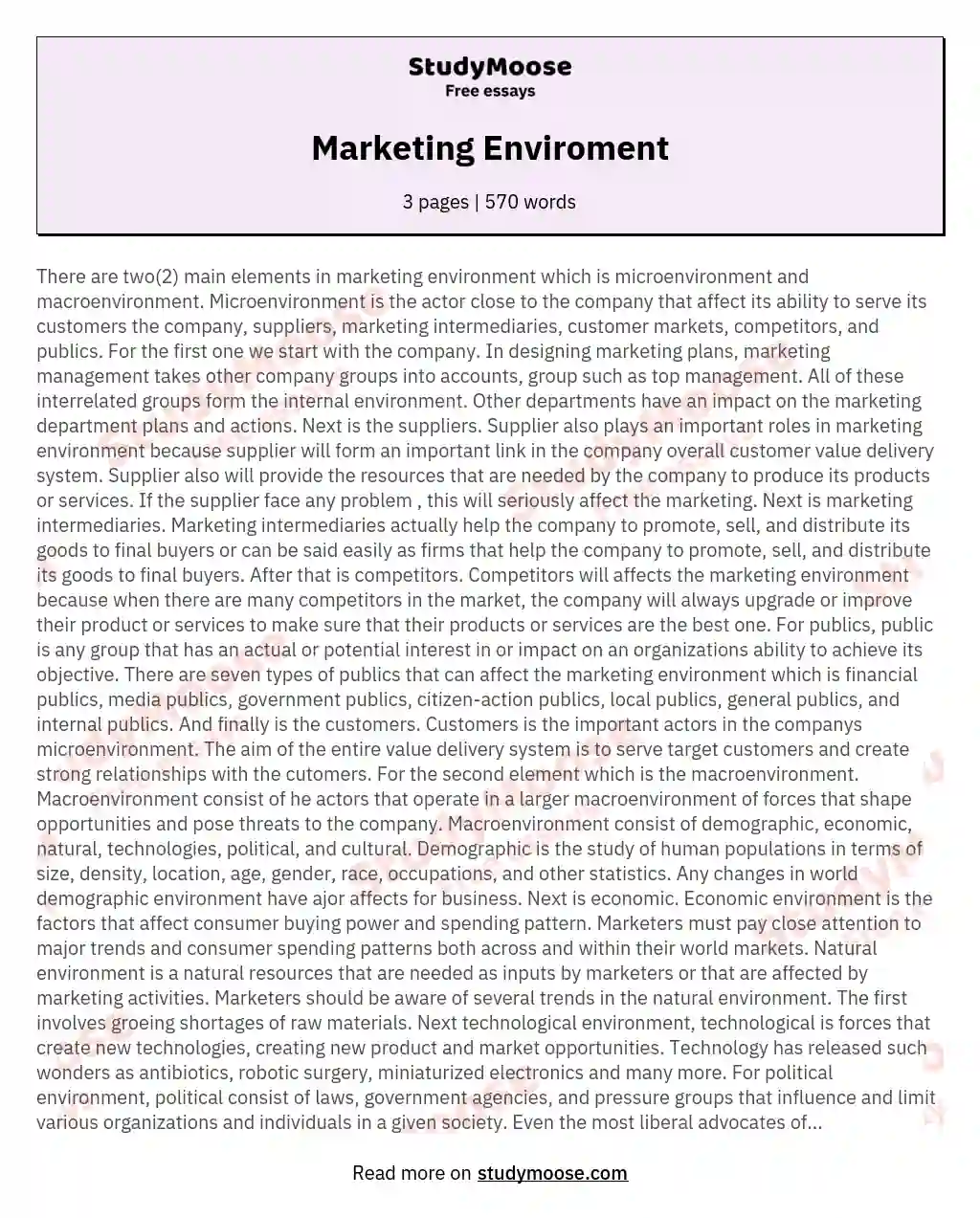 Marketing Enviroment essay