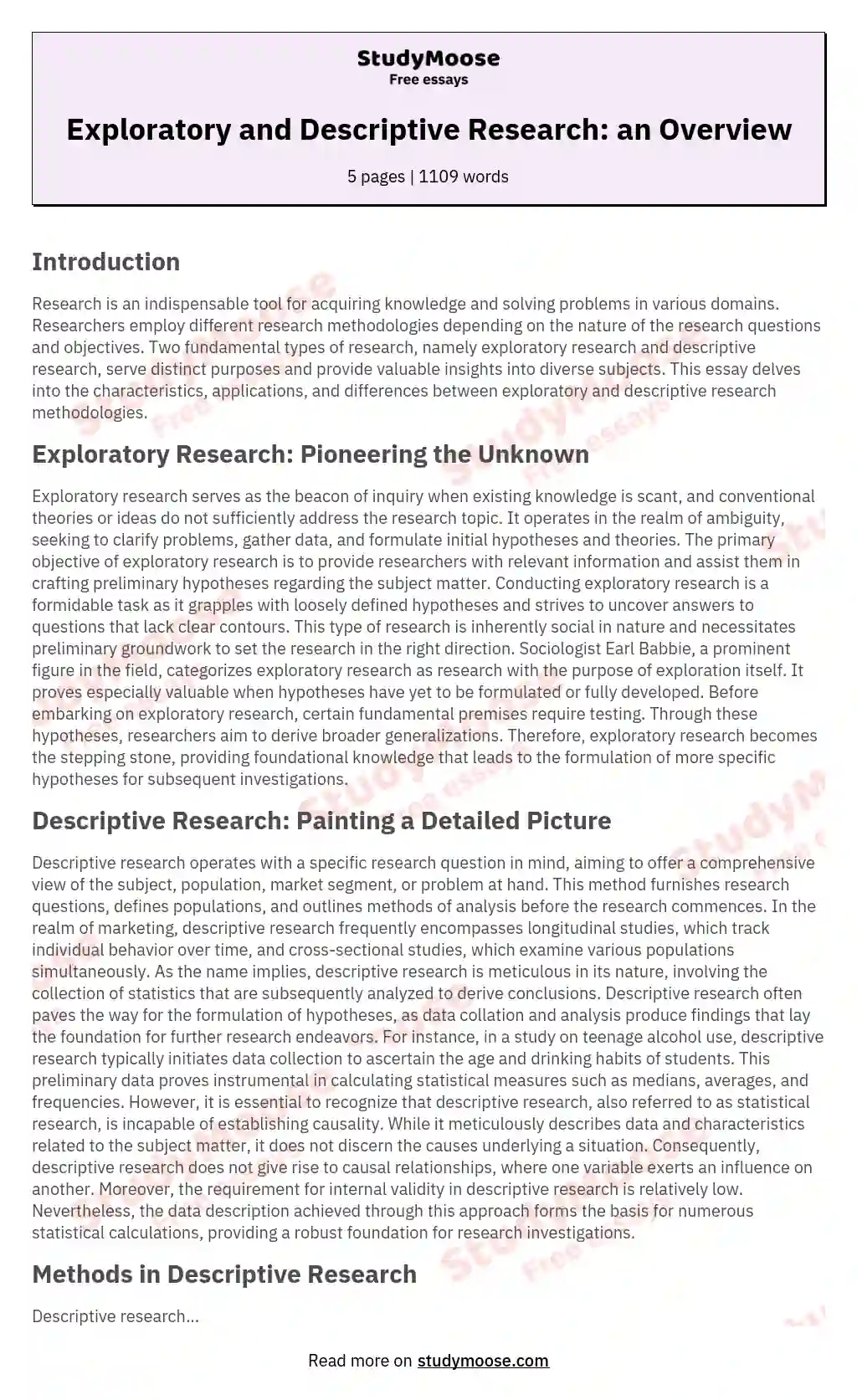 Exploratory and Descriptive Research: an Overview essay