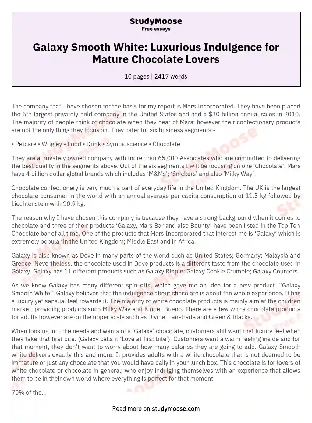 Galaxy Smooth White: Luxurious Indulgence for Mature Chocolate Lovers essay