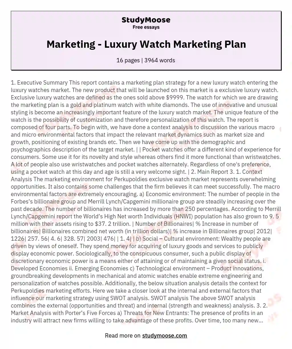 Marketing - Luxury Watch Marketing Plan
