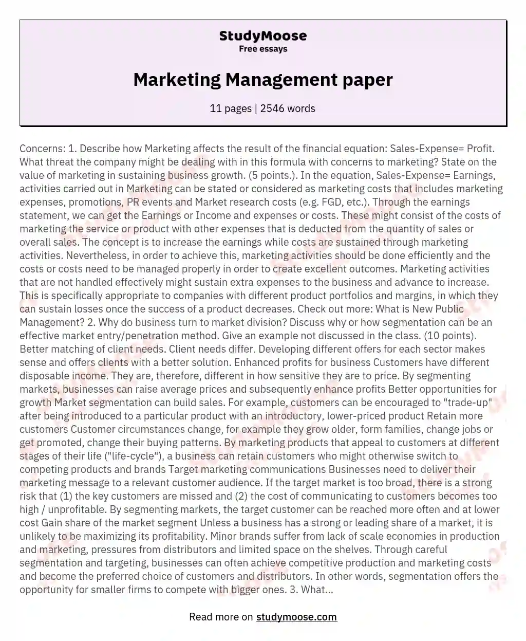 write an essay about marketing management