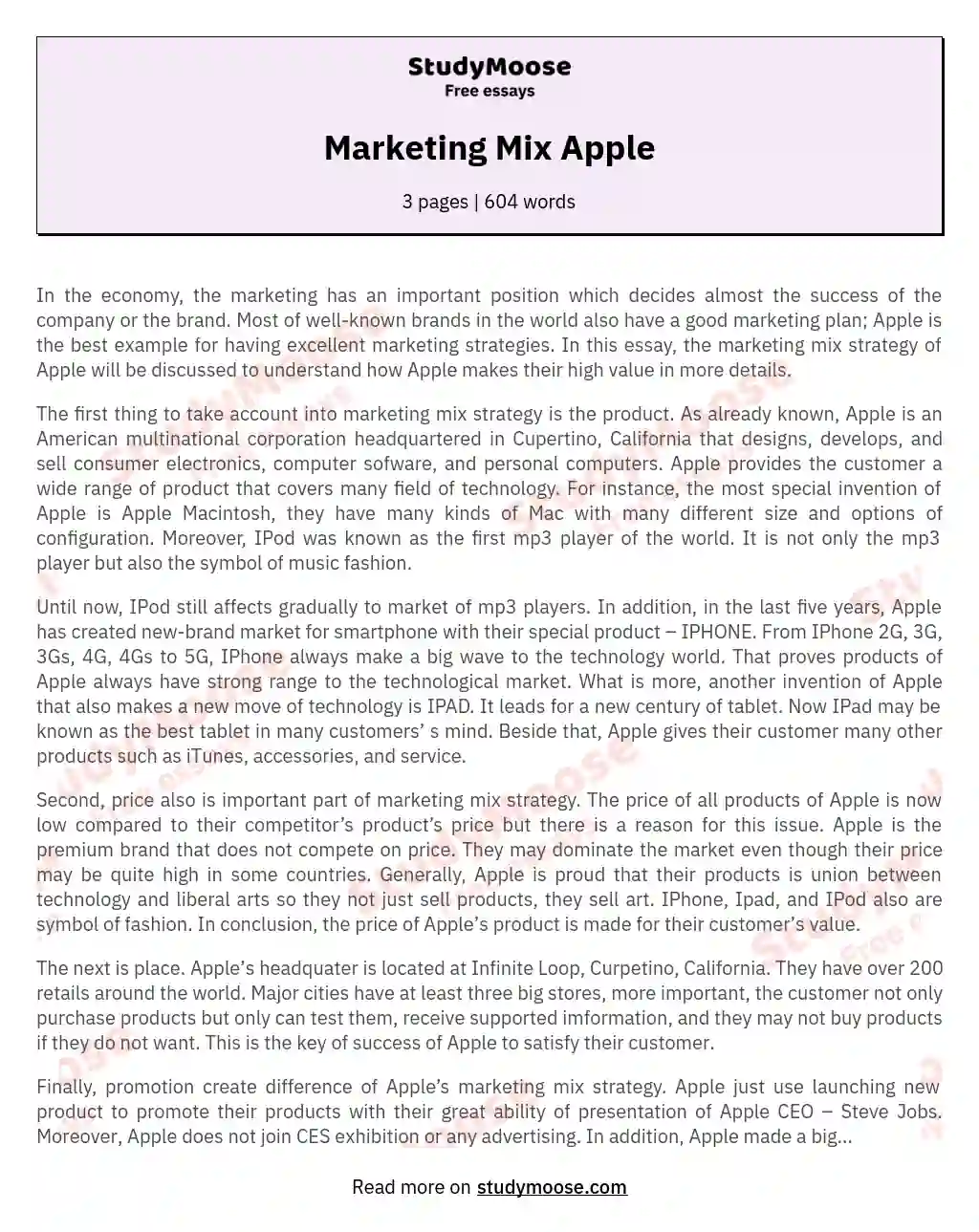 Unveiling Apple's Marketing Mix Strategy essay