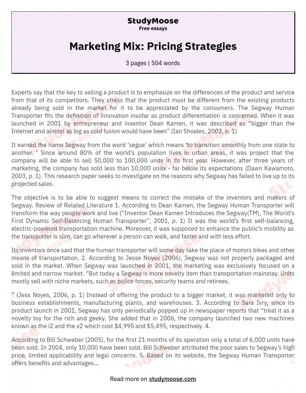 Marketing Mix: Pricing Strategies essay