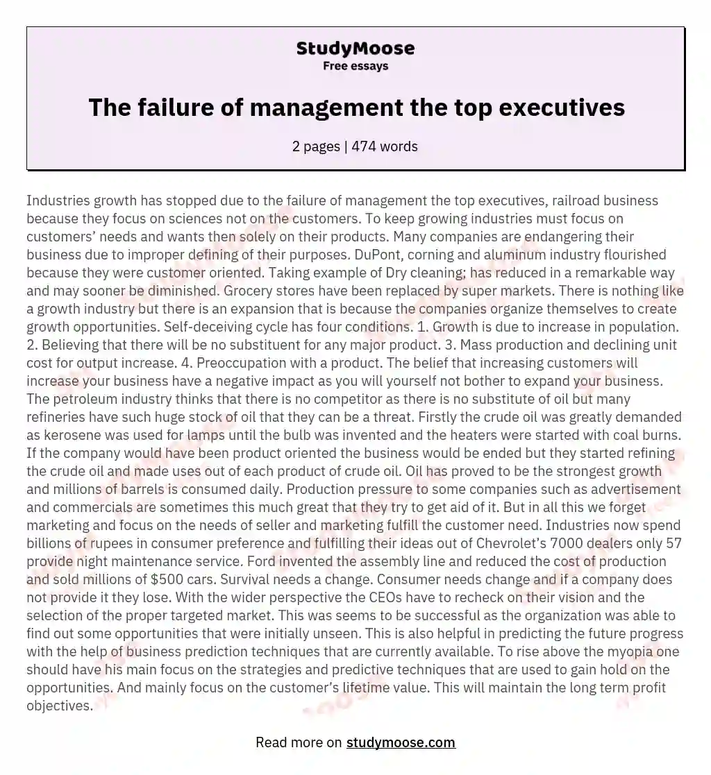 The failure of management the top executives essay
