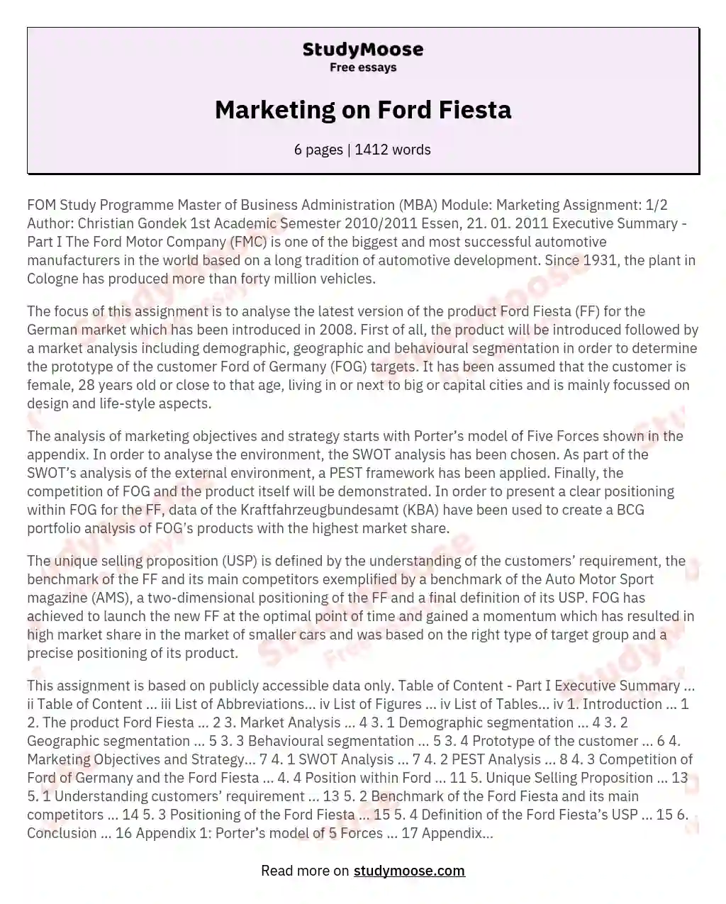Marketing on Ford Fiesta