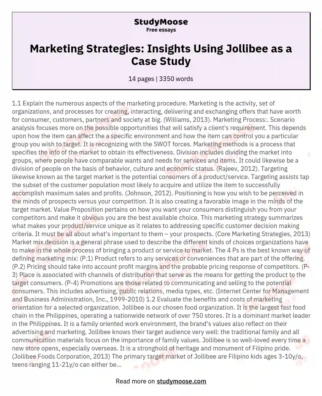 Marketing Strategies: Insights Using Jollibee as a Case Study essay