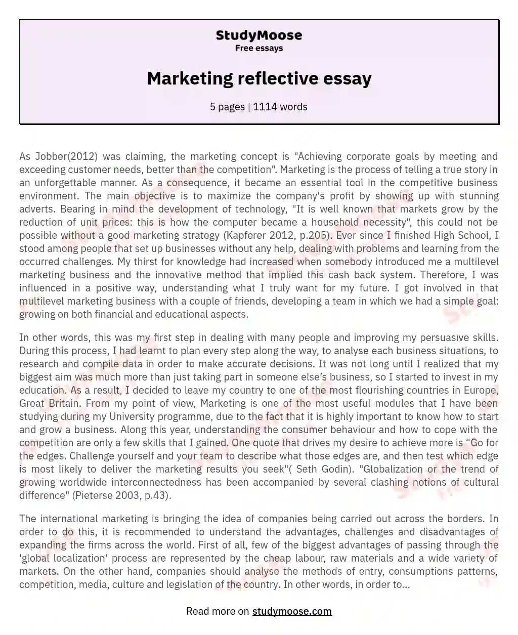 Marketing reflective essay essay