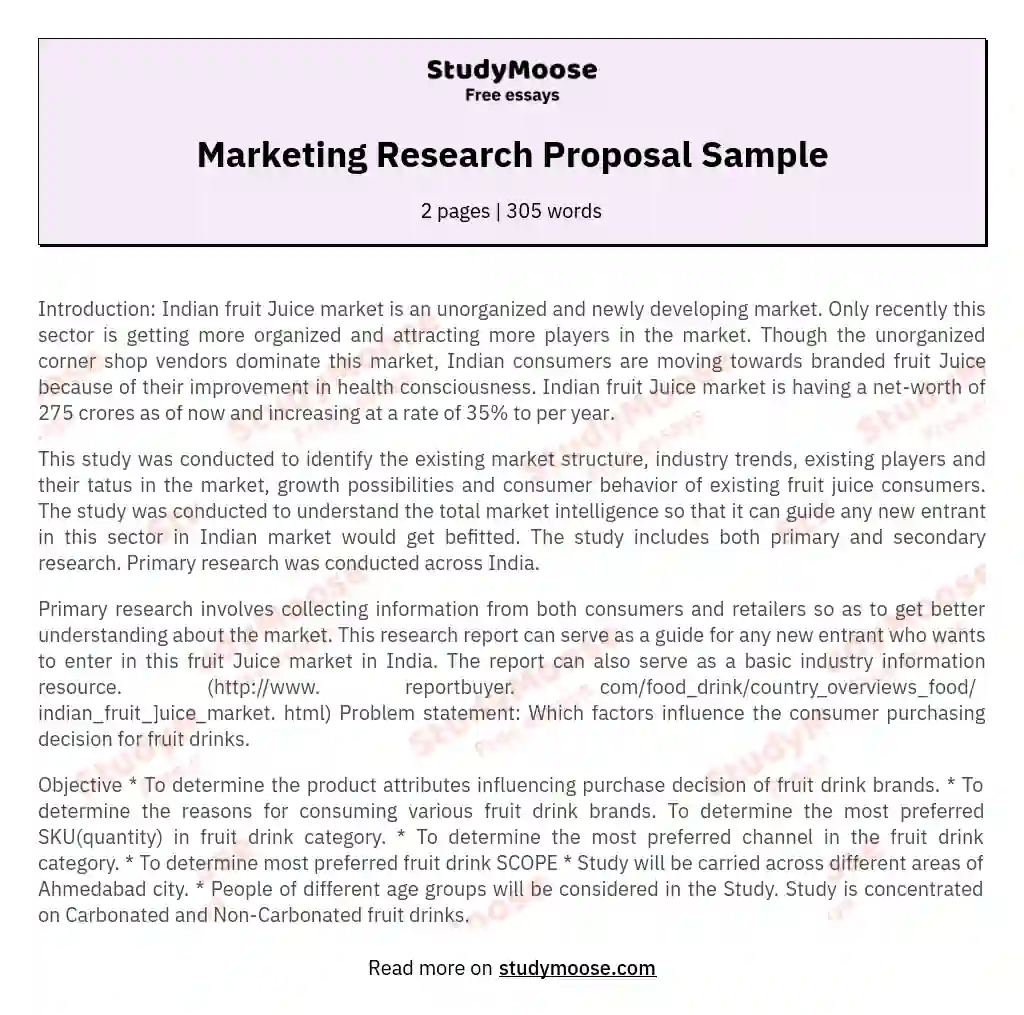 Marketing Research Proposal Sample