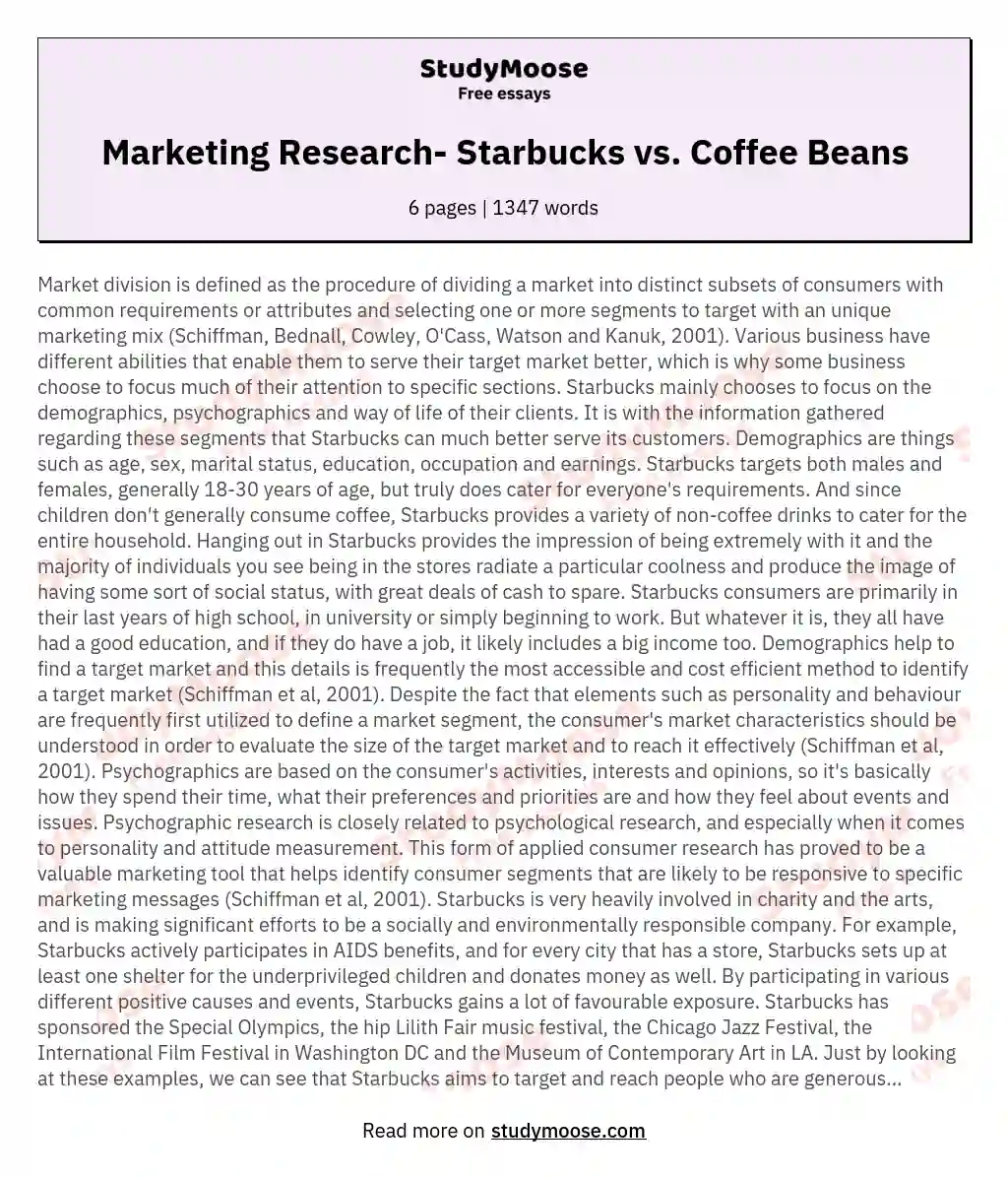 Marketing Research- Starbucks vs. Coffee Beans