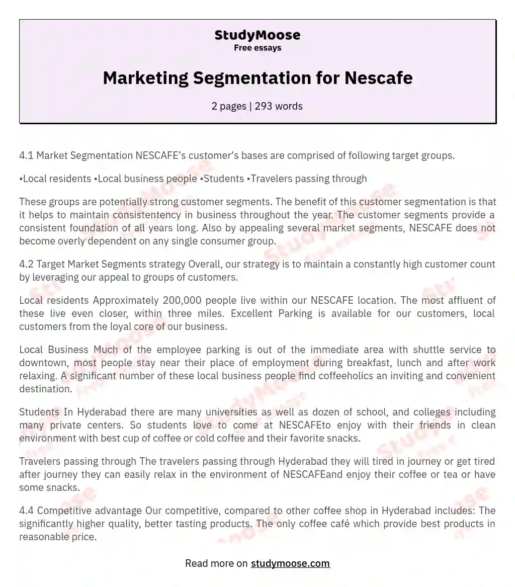 Marketing Segmentation for Nescafe essay