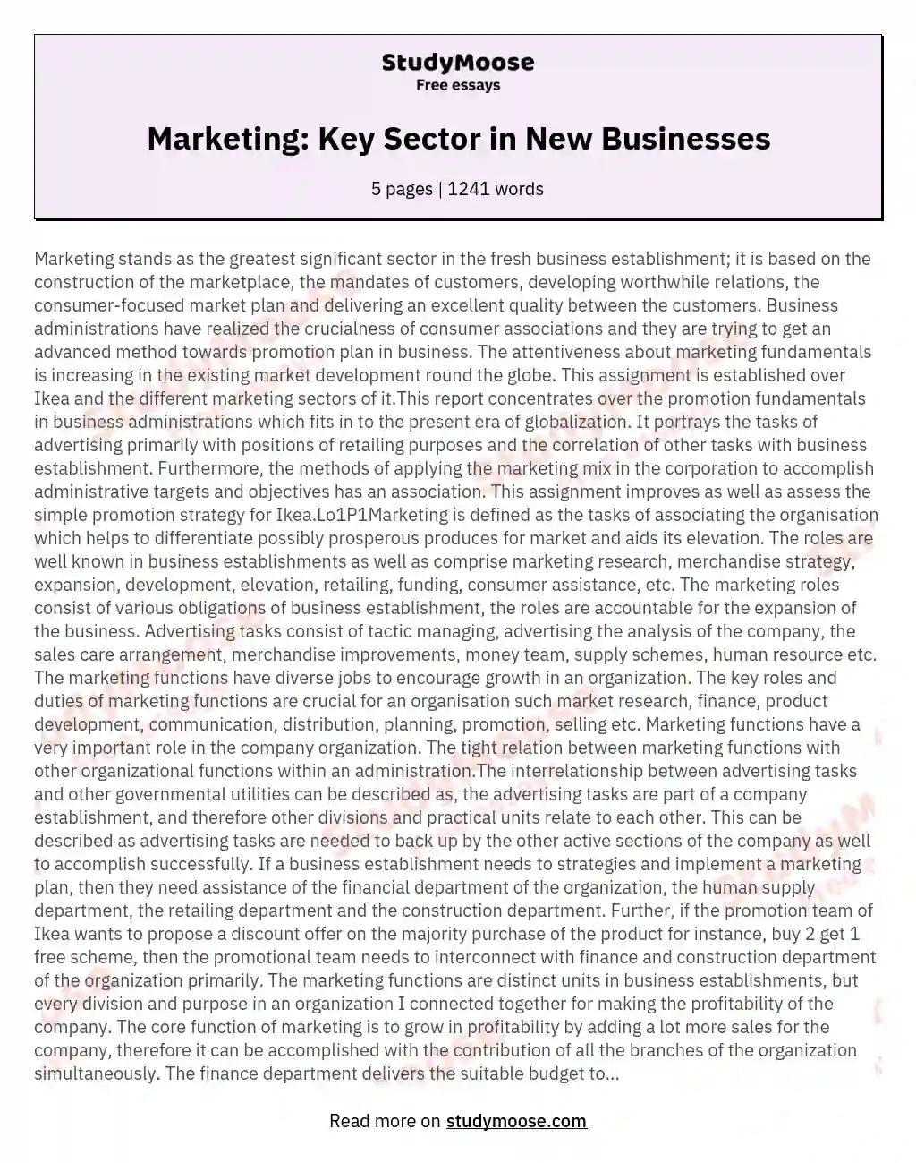 Marketing: Key Sector in New Businesses