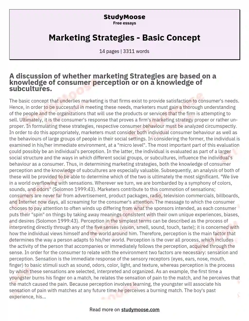 Marketing Strategies - Basic Concept essay