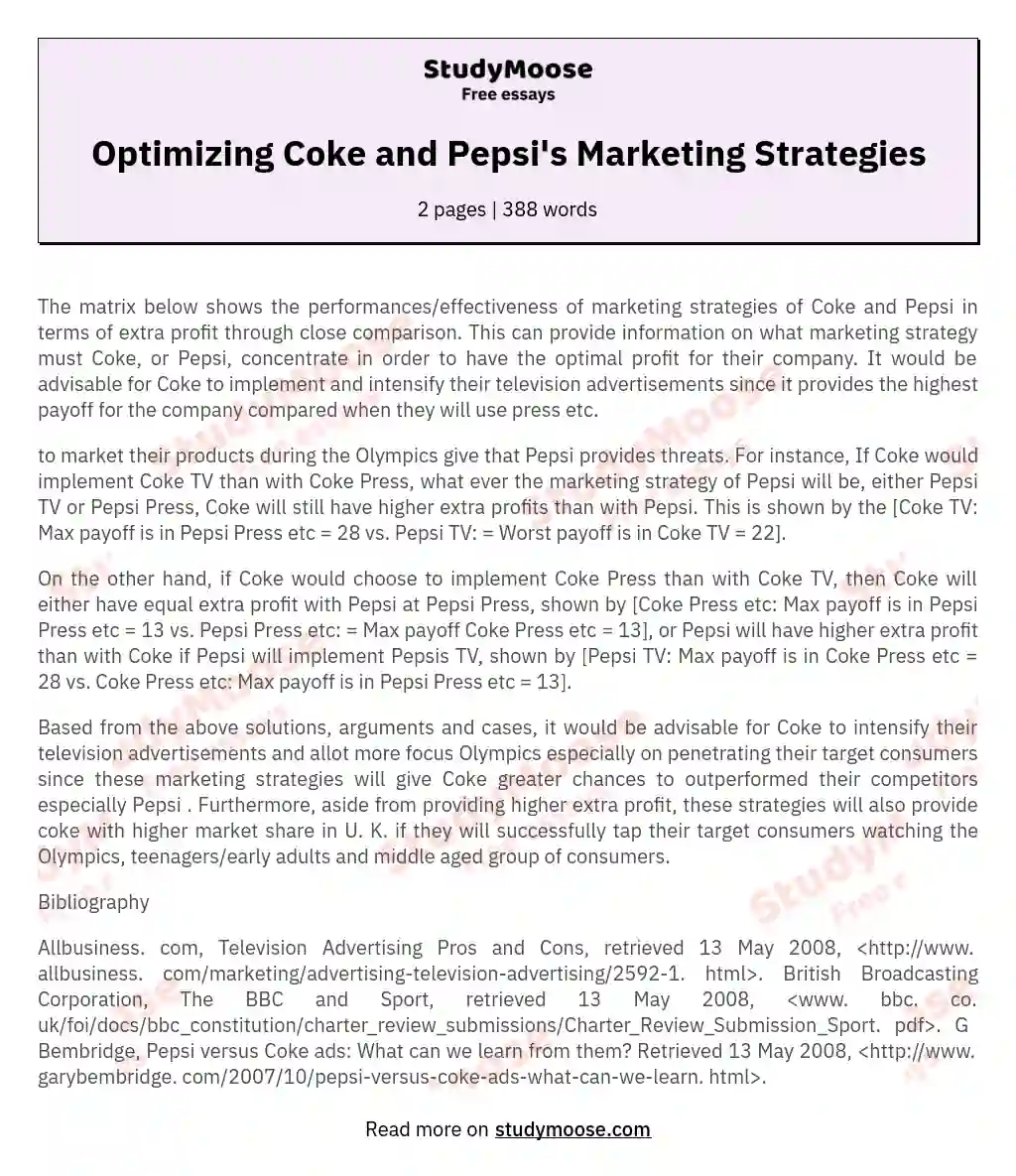 Optimizing Coke and Pepsi's Marketing Strategies essay