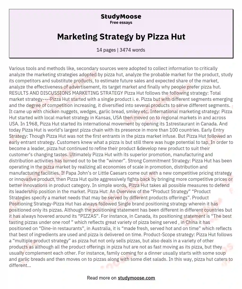 Marketing Strategy by Pizza Hut