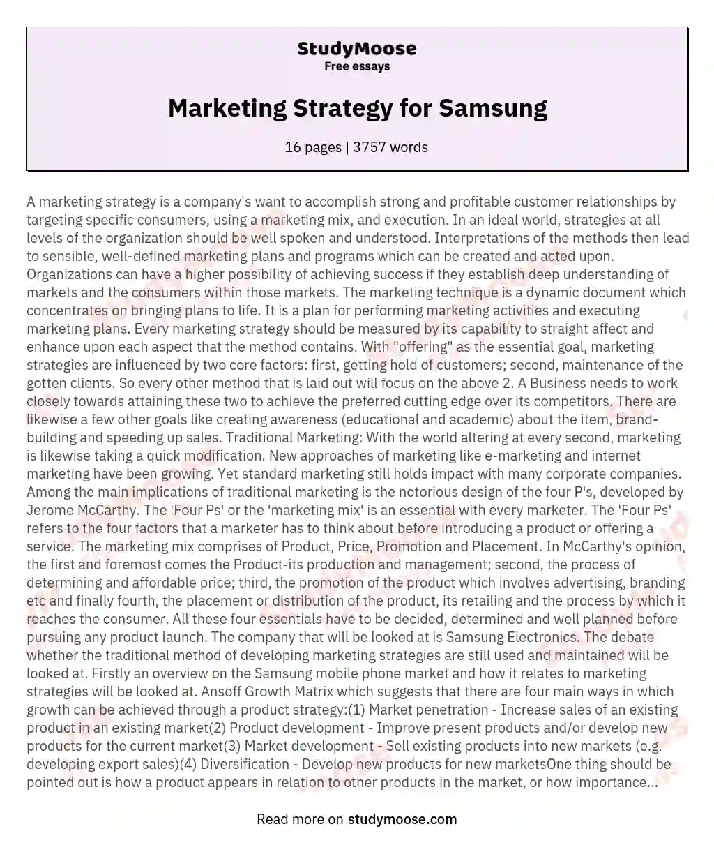 Marketing Strategy for Samsung