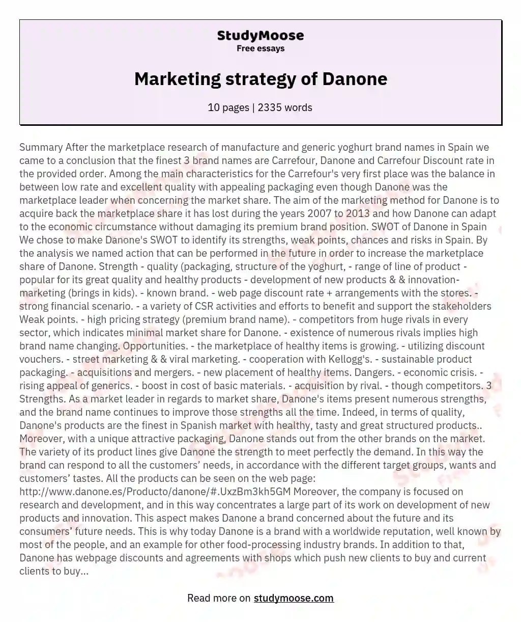 Marketing strategy of Danone essay