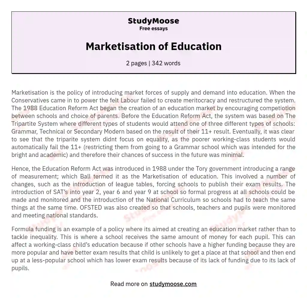 Marketisation of Education essay