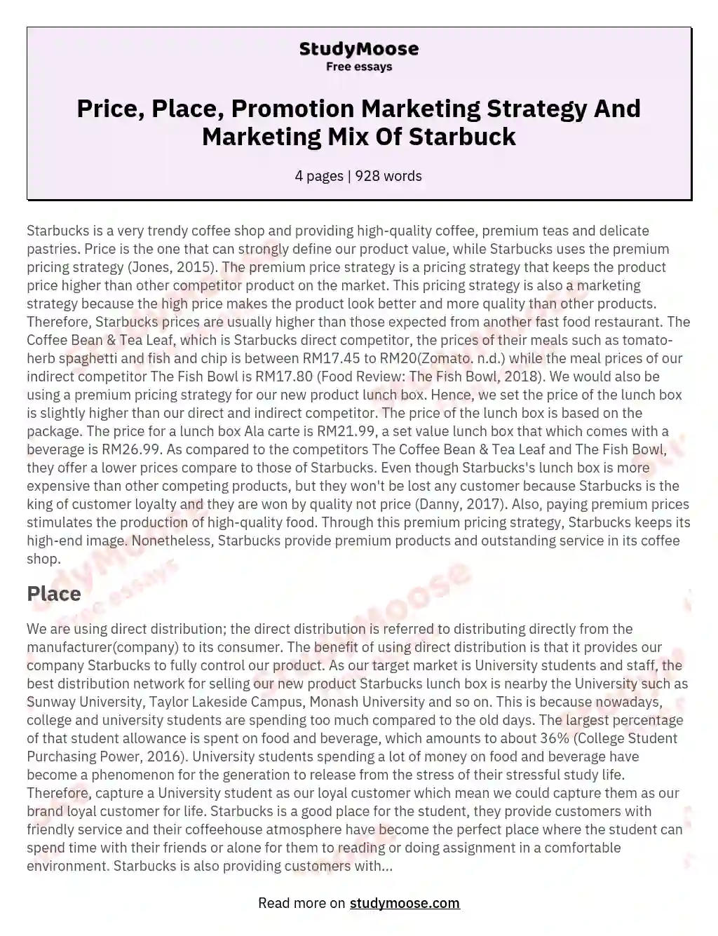 Price, Place, Promotion Marketing Strategy And Marketing Mix Of Starbuck