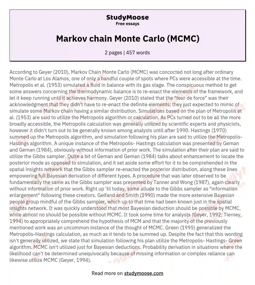 Markov chain Monte Carlo (MCMC) essay