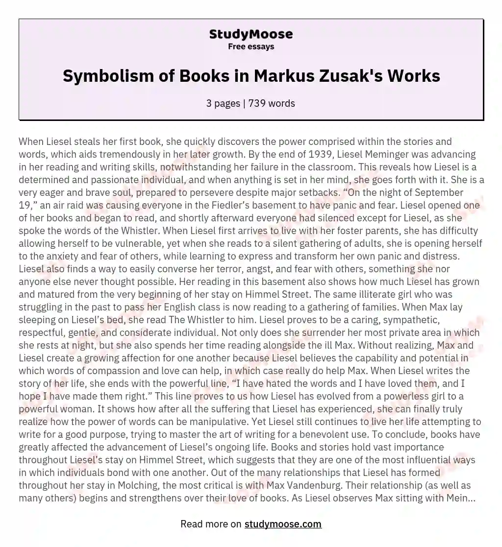 Symbolism of Books in Markus Zusak's Works essay