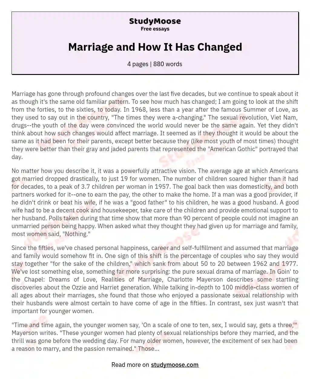 Marriage and How It Has Changed