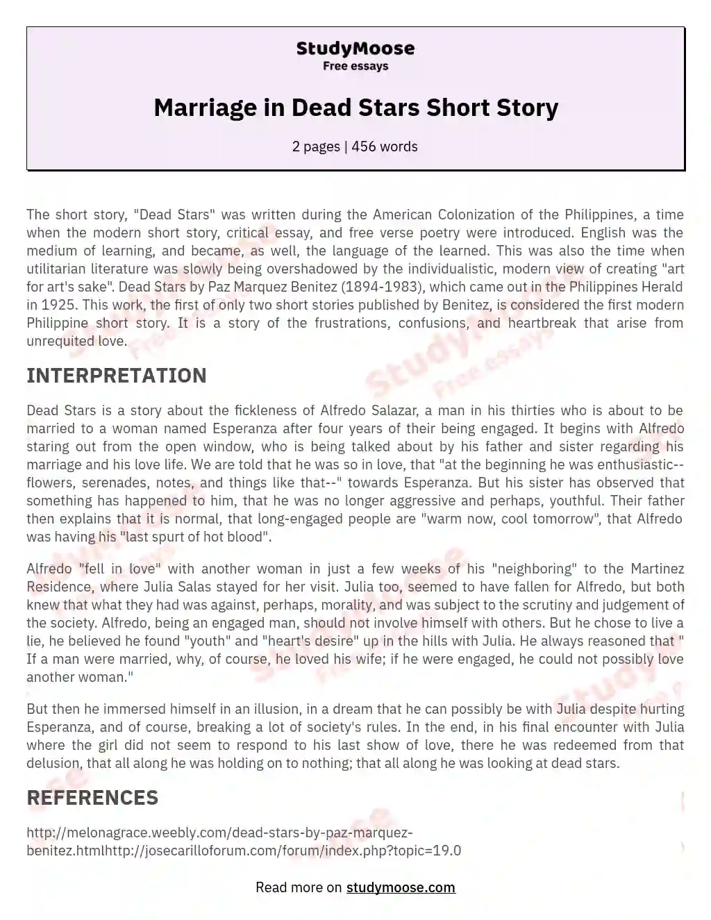 Marriage in Dead Stars Short Story essay