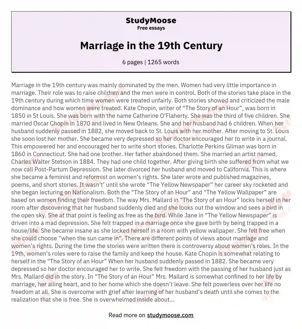 Marriage in the 19th Century