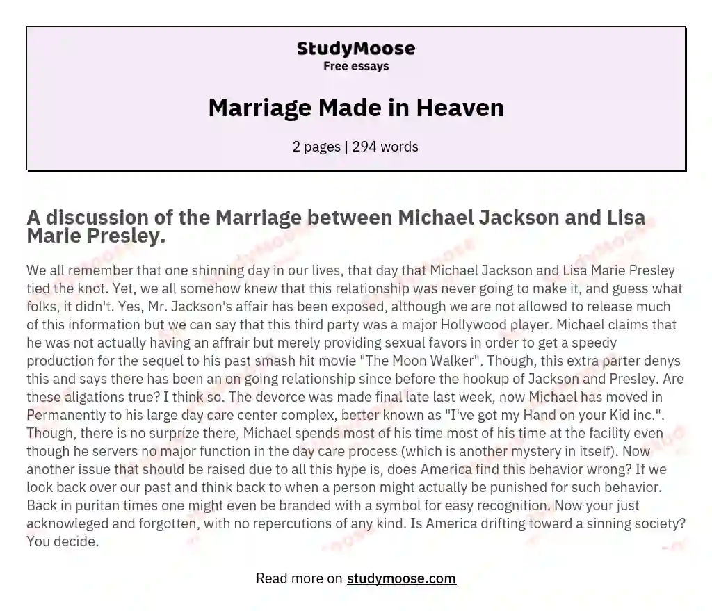 Marriage Made in Heaven essay