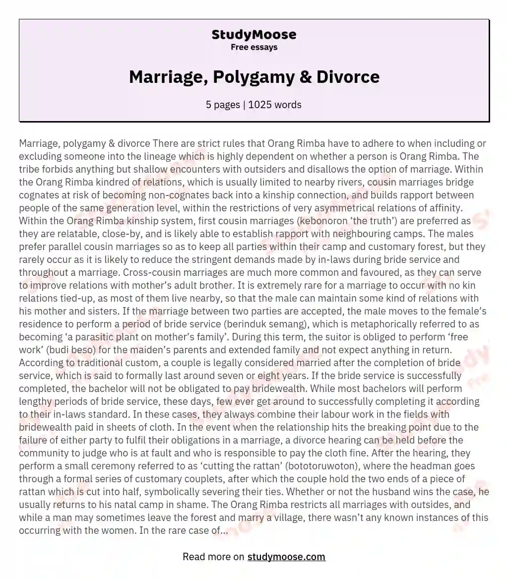 Marriage, Polygamy & Divorce essay