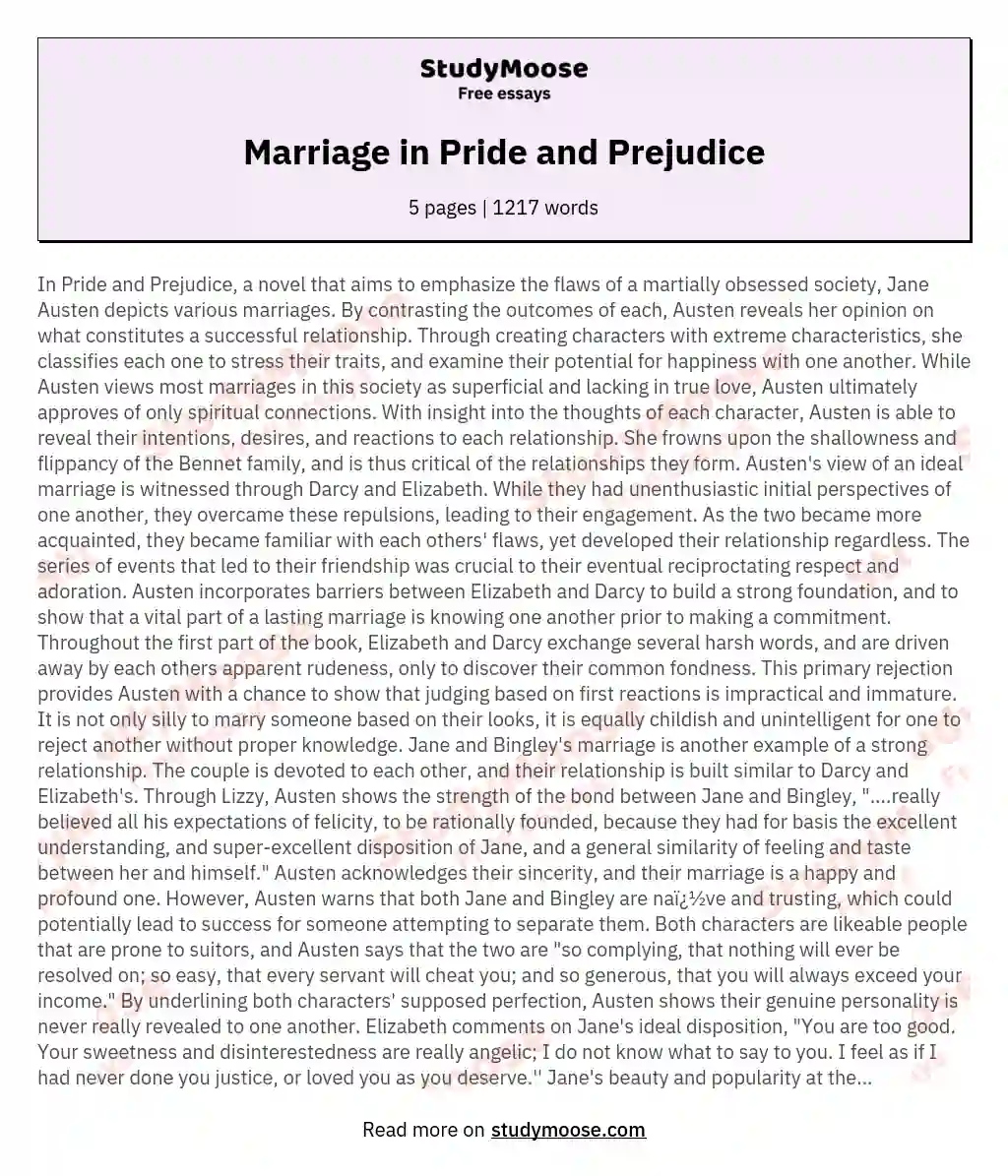 Marriage in Pride and Prejudice essay