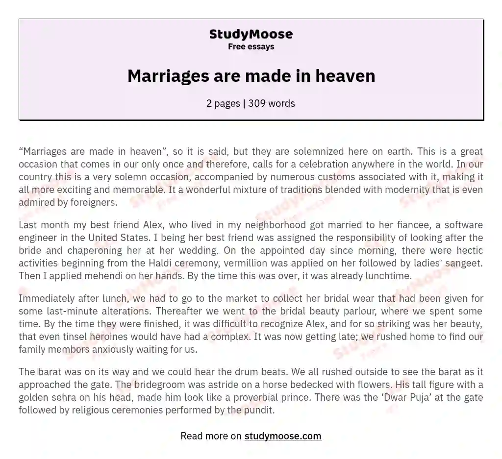Marriages are made in heaven essay