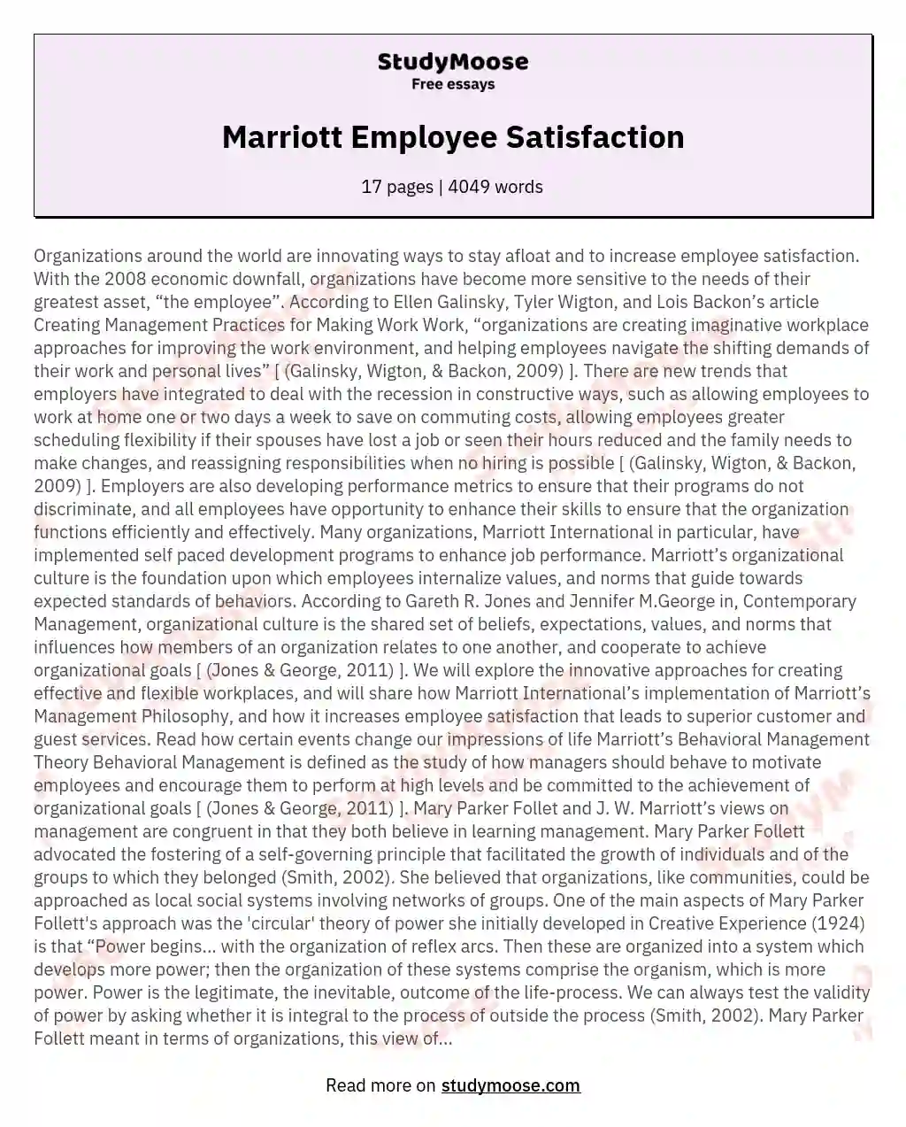 Marriott Employee Satisfaction essay