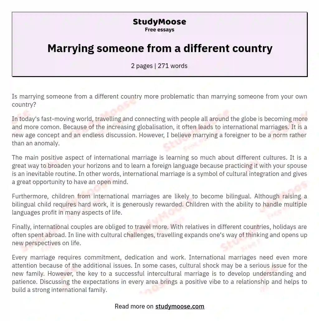Marrying someone from a different country essay