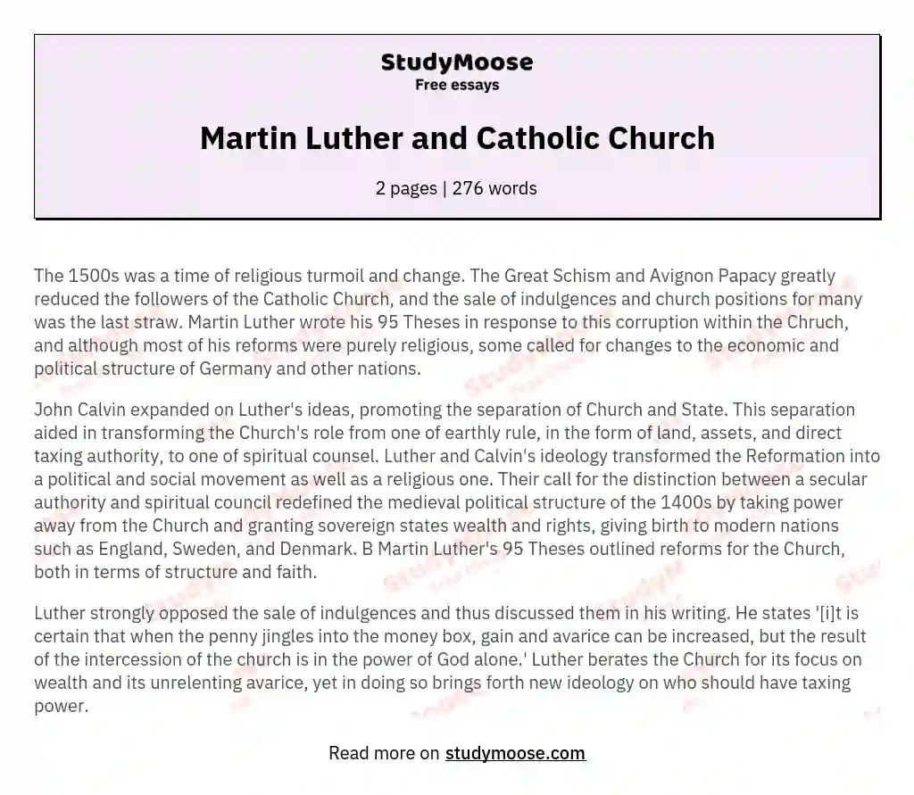 Martin Luther and Catholic Church essay