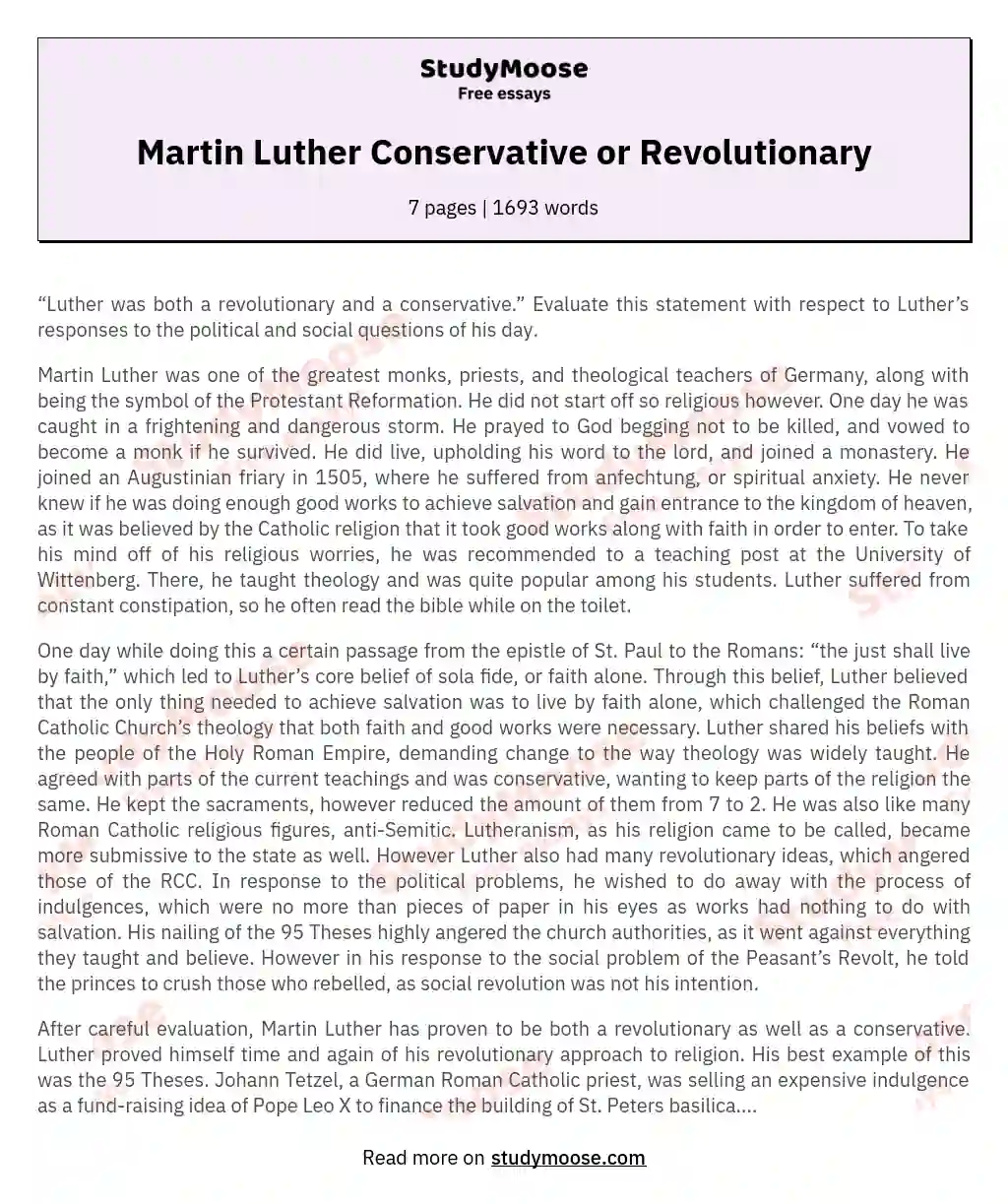 Martin Luther Conservative or Revolutionary